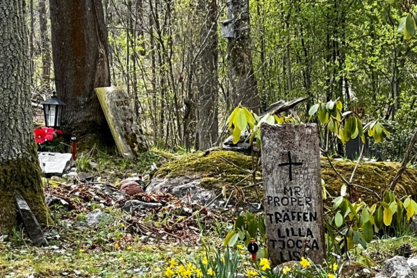 Bilden visar en djurbegravningsplats i skogsmiljö